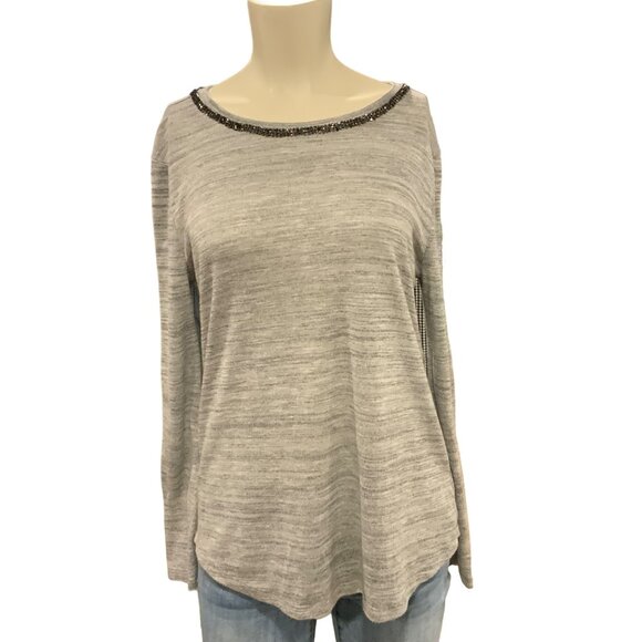 juicy Couture pull over tee long sleeve women's grey top round color embellished - Picture 1 of 8